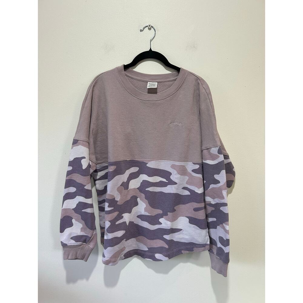 Pink Victoria's Secret sweatshirt size S purple camo crew neck embroidery